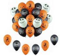 27PCs Halloween Balloons 0.39inch - White, Black & Orange Balloons with Skull, Spider Web, Skeleton & Witch Prints, Latex Balloons for Halloween Party Decorations