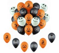 27PCs Halloween Balloons 0.39inch - White, Black & Orange Balloons with Skull, Spider Web, Skeleton & Witch Prints, Latex Balloons for Halloween Party Decorations