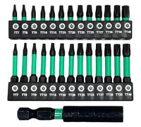 27Pcs Impact Torx Bit Set with Magnetic Tip Security Tamper Proof Star Bit 1/4” Hex-Shank S2 Steel Torx Set 1" & 2" Long Magnetic Security Bits with 60mm Bits Extension Holder Storage Box (TT7-TT40)
