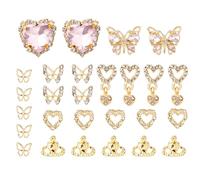 27pcs Mixed Styles 3D Nail Charms, Butterfly Nail Charms Dangle Heart Charms for Nails Crown Heart Nail Gems Nail Jewelry Charms for Women Girls (Gold)