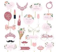 27pcs Photo Booth Props Paper Rose Gold Floral Team Bride and Groom Hen Party Accessories for Engagement Wedding Bridal Shower Bachelorette Hen Do Party Games Hen Do Decoration