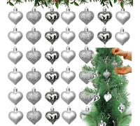27PCs Silver Heart Baubles 4cm - Shiny, Matte & Glitter Hearts Ornament Christmas Tree Baubles, Glitter Love Hearts Pendants for Christmas, New Year, Valentine Decorations