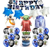 27PCS Star Party Balloons, Cartoon Foil Balloons Wars Theme Birthday Party Decorations Set with Banner Cake Toppers Latex Balloons for Kids Boys Girls