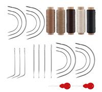 27pcs Thread and Needle Kit, C J Shaped Curved Needles 5-Colored Thread and Needle Weaving Combo with Threader Sewing Accessories and Supplies for Making Wigs Sewing Hair Weft Braid Extension