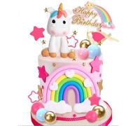 27pcs Unicorn Cake Decorations, Rainbow Cake Toppers for Girls, Birthday Decorations, Pink Unicorns, Birthday Party Decorations for Boys Girls