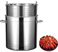 27QT/45QT/63QT Large Crawfish Seafood Boil Pot w/Steamer Basket and Lid - Heavy Kettle Turkey Fryer Pot for Outdoor Cooking and Home Brewing/Siliver / 40x40cm ，Siliver-35x35cm