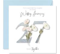 27th Anniversary Card for Women Men - Fancy Floral Flowers - Happy 27 Year Anniversary Card for Dad Brother Sister Friends, 145mm Wedding Anniversaries Greeting Cards