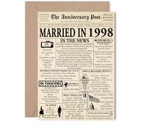27th Anniversary Card for Women Men - Newspaper Married in 1998 - Happy 27 Year Wedding Anniversary Card for Companion Partner Husband Wife, 5x7 Inch Anniversaries Greeting Cards