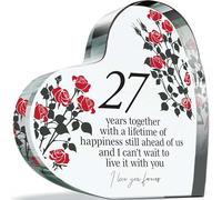 27th Anniversary Plaque Gifts for Wife Husband - 27 Years Together - I Love You Forever Romantic Acrylic Heart Gift For Women Men, 100mm x 100mm Present For Couples Twenty-Seventh Anniversaries
