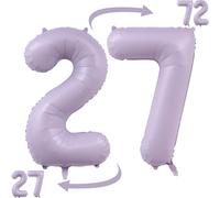 27th Birthday Balloons Lavender Pastel Purple Dusty Light Purple 40 Inch Lilac Large Number 27 Foil Helium Balloons for Girls Sweet 27th or 72nd Birthday Party Decorations Anniversary Events Supplies