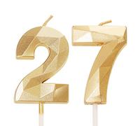 27th Birthday Candles, Gold Number 27 Happy Birthday Candles, Girls Boys Her Him Women Men Cake Topper Decorations for 27 Year Old Birthday Party Wedding Anniversary Celebration Supply Gold