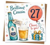27th Birthday Card, Brilliant Cousin, Beer Bottle Cheers