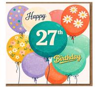 27th Birthday Card - Colourful Balloons with Flowers - Happy 27th Birthday