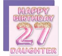 27th Birthday Card for Daughter - Pink & Purple Glitter Balloons - Happy Birthday Cards for 27 Year Old Daughter from Mum Dad Parents, 145mm Bday Greeting Cards Gift