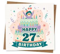 27th Birthday Card for Her, Cute Confetti Cake Design | Eye-catching greeting card; Cute Confetti Cake artwork for her on a 27th birthday with a warm, memorable feel
