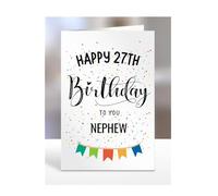 27th birthday card for nephew, gifts for boy, boys, him, male, presents for men, from auntie, aunt, uncle, step, bonus, 27 years old, Happy to you, A5-163d_27