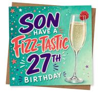 27th Birthday Card for Son, Fizz-Tastic, Champagne Flute | Fun 27th milestone for your Son featuring playful hand-lettered text, confetti dots and a sparkling champagne flute to toast.