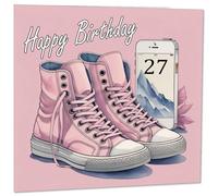 27th Birthday Card for Women - Girls Birthday Cards for Daughter 27 Years Old twenty seven, twenty seventh Pink Girly Teenager Sister Friend Her Niece Granddaughter