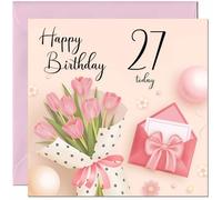 27th Birthday Card for Women - Ladies Pink floral Birthday Cards for 27 year old woman twenty seven, twenty seventh Mum Nan Aunt Daughter Friend Niece Sister Wife Girlfriend Girls for her