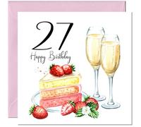 27th Birthday Card for Women - Strawberries & Cake - Ladies Birthday Cards for 27 year old woman twenty seven, twenty seventh Daughter Friend Niece Wife Girlfriend Girls Mum Aunt for her