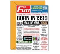 26th Birthday Cards for Women Men - Born In 1999 Newspaper - Happy 26 Birthday Card for Daughter Son Cousin Vintage Retro Back In 1999, A5 Bday Greeting Cards
