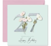 27th Birthday Cards for Women - Fancy Floral Flowers - Happy Birthday Card for 27 Year Old Woman Cousin Niece Sister Friend, 145mm Bday Greeting Cards