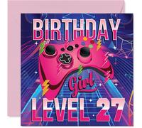 27th Birthday Cards for Women - Gamer Level - Happy Birthday Card for 27 Year Old Woman Neighbour Cousin Auntie Niece, 145mm Bday Greeting Cards