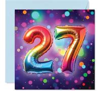 27th Birthday Cards for Women Men - Rainbow Foil Balloon - Happy Birthday Card for 27 Year Old Woman Man Daughter Sister Wife Auntie, 145mm Bday Greeting Cards