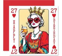 27th Birthday Cards for Women - Queen Playing Card - Happy Birthday Card for 27 Year Old Woman Daughter Neighbour Colleague Sister, 145mm Bday Greeting Cards