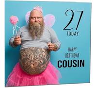 27th Cousins Funny Birthday Card - Bearded Man Joke Funny Cousin Birthday Card for 27 Year old twenty seven, twenty seventh