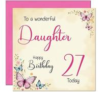 27th Daughter Birthday Card - Beautiful Butterfly Floral Daughters Birthday Card for 27 Year old twenty seven, twenty seventh