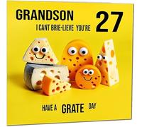 27th Grandson Birthday Card - Cheese Pun Funny Grandsons Birthday Card for 27 Year old twenty seven, twenty seventh