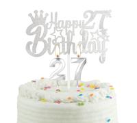 27th Silver Birthday Cake Candle with Cake Topper, Silver Party Candle Cake Topper for Boys Girls Men Women, 27th Birthday Decoration, Wedding Anniversary