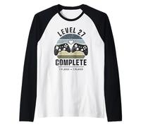 27th Wedding Anniversary Him Her Retro Level 27 Complete Raglan Baseball Tee