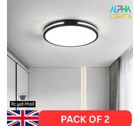 EGLO LED ceiling light panel Pinetto, flush mount lamp, round wall lamp made of black and white plastic, white metal, kitchen and bathroom lighting, neutral white, IP44, Ø 14 in