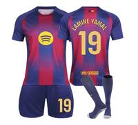 (28(150-160CM)) 25/26 Red And Blue Home Soccer Activewear Printing #19 Lamine Yamal Football Fans Training Short Sleeve Mens/Kids Soccer Jersey Football Uniform