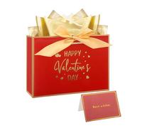 28× 20× 10cm Valentines Gift Bag with Tissue Paper and Card, Happy Valentine's Day Red Gift Bag