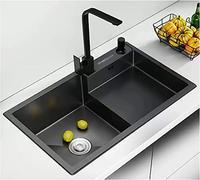 28.3In Step Kitchen HYJAUSXB, Black Grey 304 Stainless Steel Workstation 8.6 Inch Deep Single Bowl HYJAUSXB with Accessories, for Drop-in, Undermount Installation (Size : 72cm-K)