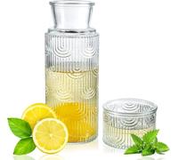 28.5oz Clear Crystal Glass Vintage Carafe with Cup Nightstand Tableware | Crystal Glass Water Carafe with Drinking Cup 28.5oz Pitcher for Nightstand Bedside Bathroom Kitchen Table Party Wedding Gift