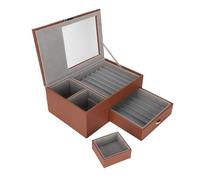 28.5x19x11cm/11.2x7.5x4.3in Pen Display Box, PU Leather Pen Display Storage Case Fountain Pen Collector Large Organizer Box with Glass Window Double Level Display Case with Drawer (Black) (Brown)