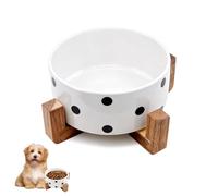 28.74 OZ Elevated Ceramic Dog Bowl Set with Acacia Wood Stand - 3.6 Cup Cat Food Bowl Raised Pet Dish Modern Indoor Water Basic Bowls for Puppies - 850 ML (Single Bowl with Stand)
