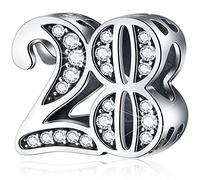 28 Birthday Charms fits Pandora Charm Bracelet, 925 Sterling Silver 28th Anniversary Beads with CZ Birthstones, Number 28 Year Old Gifts for Sister/Brother/Girl/Boy