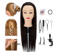 28" Braiding Practice Mannequin Head with 60% Human Hair - Includes 9 Hairdressing Tools & Clamp Stand, Ideal for Hair Styling, Cosmetology Training & Makeup Styling Practice (Dark Brown)