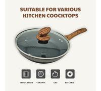 (28 cm with Lid) AEX Non-Stick Copper Frying Pan with Wooden Handle