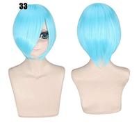 28 Colors 30cm Short Costume Party Cosplay Wig Black White Purple Blue Yellow Heat-resistant Fiber Universal Wigs Bangs Peluca 33