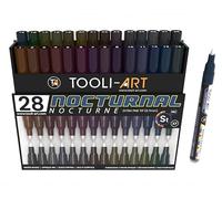 28 Dark Nocturnal Colours Acrylic Paint Pens Studio Colour Series Markers Set 0.7mm Extra Fine Tip, Rock Painting, Glass, Mugs, Wood, Metal, Canvas, DIY, Detailing. Non Toxic, Waterbased, Quick Drying