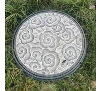 28" Decorative Steel Fiber Manhole Cover with Safety Mesh & Installation Hook - Perfect for Garden Lawn Pathways & Outdoor Areas