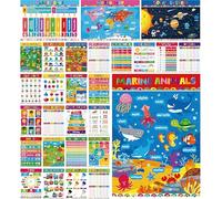28 Educational Posters for Kids, All-in-One Set Learning Posters-Alphabet, Animals, Multiplication Chart, USA, World Map, Shapes, PET Film Coated School Supplies For Kindergarten, Preschool, Classroom