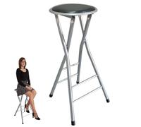 28" Folding Bar Stool with Cushioned Seat Portable High Chair for Kitchen Cafe & Shop Metal Frame Compact Design 1PC (Black & Silver)