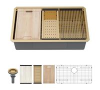 28 Inch Gold Undermount Kitchen Sink - Kichae 28 x 18 Stainless Steel Undermount Sink Ledge Workstation 16 Gauge Single Bowl Round Corner Handmade Deep Bowl